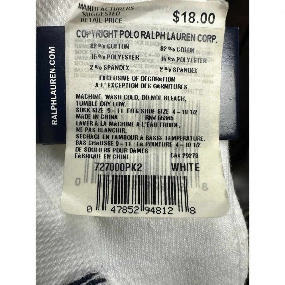 Vintage Ralph Lauren Polo Women's 6-Pack Cushion Quarter Socks White Sz 4-10.5